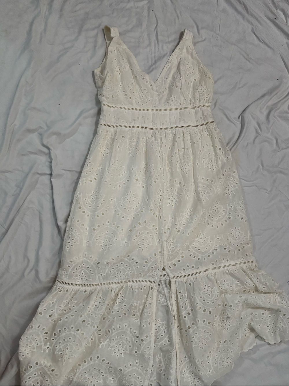 White Eyelet V-Neck Maxi Dress - Picture 2 of 6